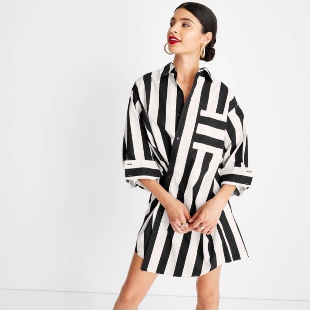 Striped Asymmetrical Long Sleeve Shirtdress